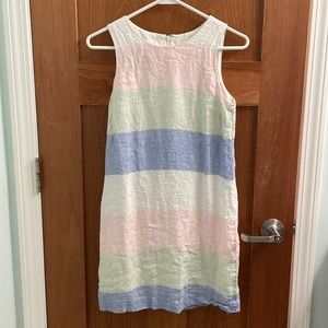 Island Company 100% Linen Classic Shift Dress White Pink & Blue Colorblock